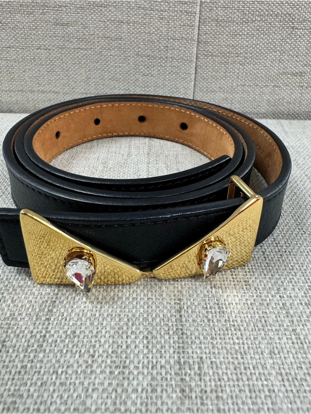 Fendi Black Monster Leather Belt with Gold Crystal Studs